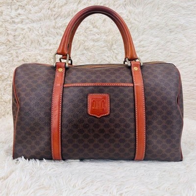CELINE Mini Boston Bag Macadam PVC Triomphe Vintage Brown