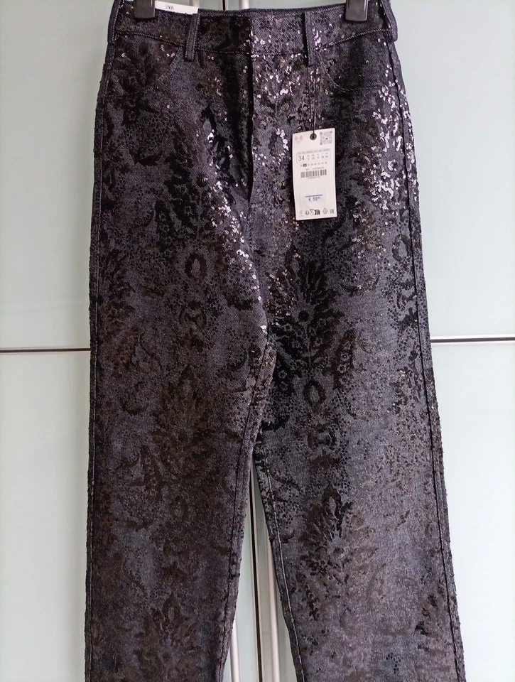 Zara   Jeans mit Pailletten Hose Gr. 34/36 Neu 59 E - Bild 3 von 4