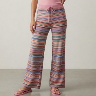 Dorothee Schumacher Striped Softness Pink Multi Sweater Wide Leg Lounge Pants 3