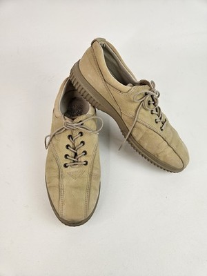 ECCO Soft Leather Casual Shoes Lace Up Womens 10-10.5 EU 41 Beige Tan Sneakers
