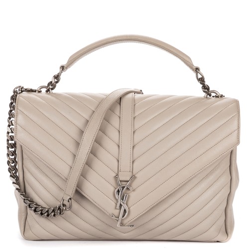 Yves Saint Laurent Grey Large College Bag Shoulder Bag Chevron Calfskin Leather