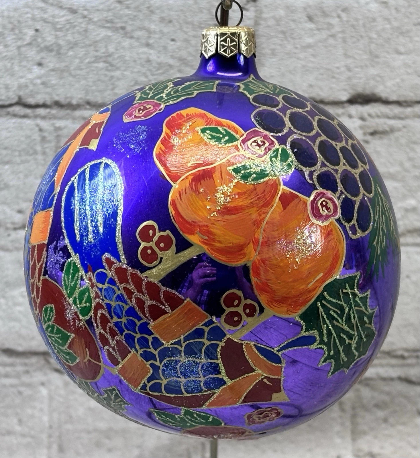 Radko Partridge Parfait Ball Ornament 5” Purple Fruit Design Glass