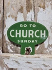VINTAGE RELIGIOUS PORCELAIN SIGN OLD CHURCH TAG TOPPER BIBLE GOD JESUS LORD PRAY