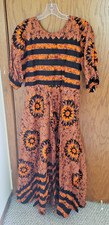 African Orange Sunburst Pattern Midi Summer Dress from Sierra Leone