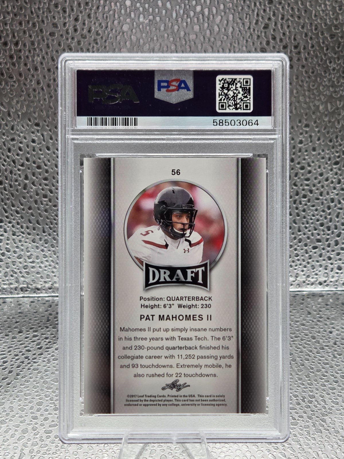2017 Leaf Draft ~ PATRICK MAHOMES Rookie RC Football Card PSA 10 GEM MINT view 2