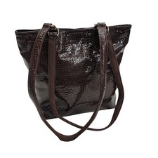 SAS Made in USA Vintage Brown Croc Embossed Patent Leather Shoulder Tote Bag