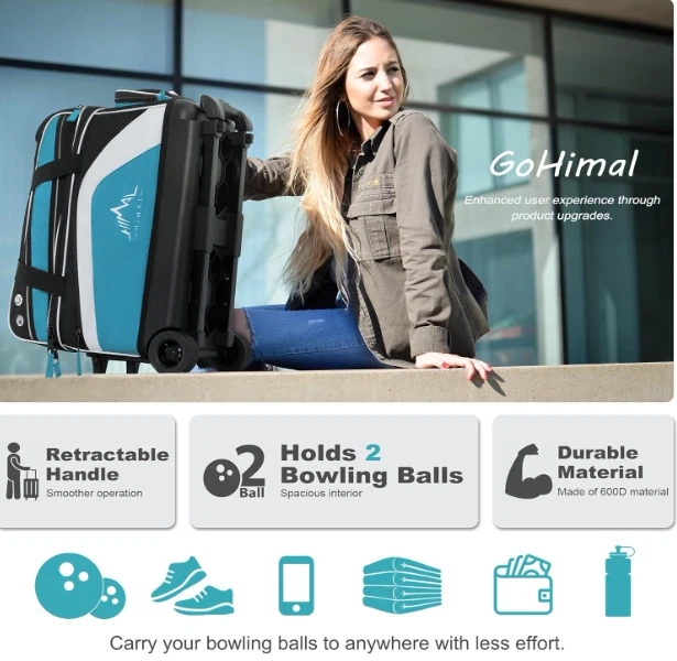 Сумка для боулинга с двумя роликами 2 шара с отдельным отделением для обуви для боулинга - Изображение 2 из 4