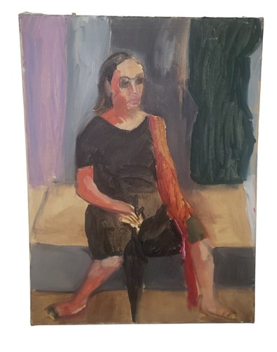 Vintage Oil On Canvas Painting Woman With Umbrella By Patricia Morone