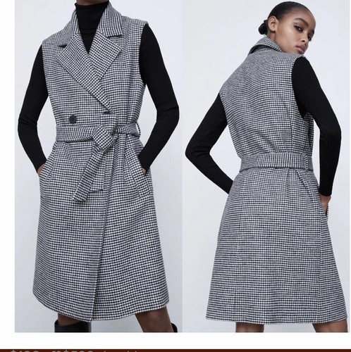 ZARA Women's Belted Houndstooth Waistcoat(White+Black, US M / EUR M) - 第 2/8 張圖片