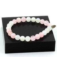 Steine Und Mineralien. Armband Perlen Mondstein + Rosenquarz 8 Mm. Hergestellt
