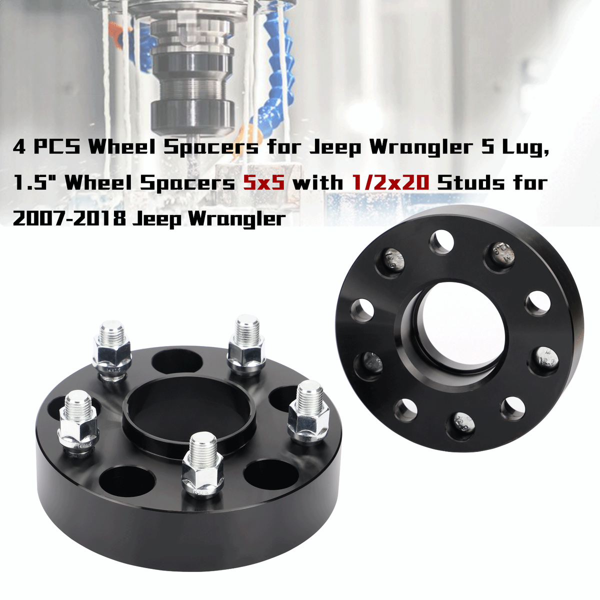 Foreverun Auto 1.5" Wheel Spacers For Jeep JK Wrangler – 5x5, 71.5mm Bore, 1/2x20 Studs, 4pc Set, 6061 T6 Aluminum