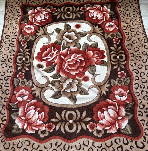 Floral Embossed Bed Blanket Heavy Winter Soft 79x92 Beautiful Brown Red Rust - Picture 16 of 24