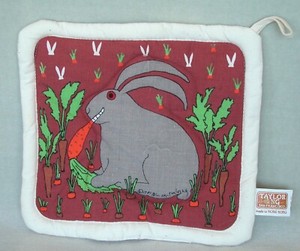 Vintage 9" square Pot Holder Rascal Rabbit signed by Taylor & Ng 1981, Honk Kong