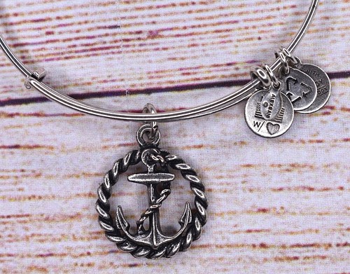 Alex and Ani Anchor w/ Circle Rope Charm Silver Bracelet