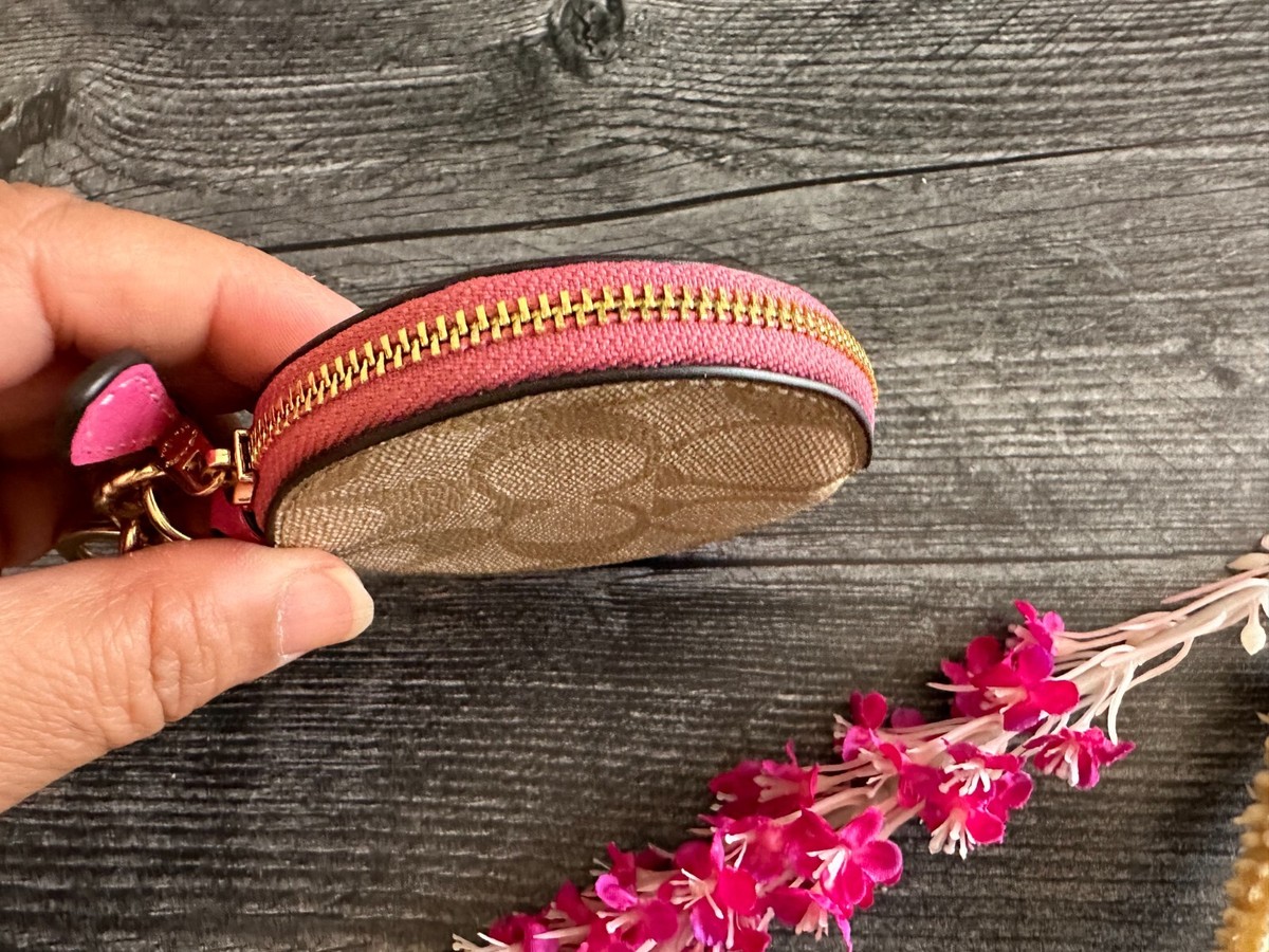 未使用✨COACH Signature Gamaguchi Coin Case NWT Coach CG762 Circular Coin Pouch In Signature Canvas Light