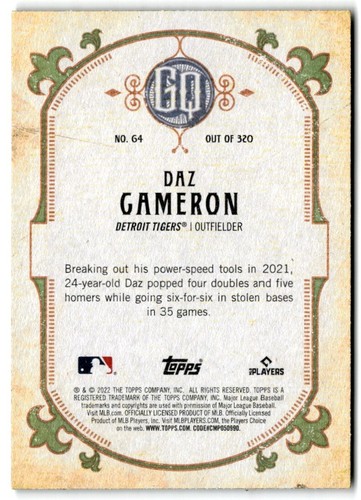 2022 Topps Gypsy Queen Daz Cameron Green Detroit Tigers #64 - Picture 2 of 2