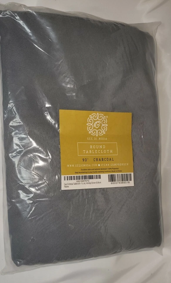 Round Tablecloth 90in Color Charcoal Stain & Wrinkle Resistant Gee Di Moda - Image 2 of 4