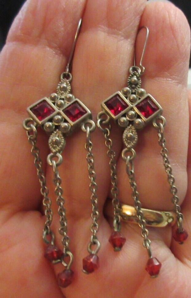 Vintage Ruby Red Rhinestone Dangle Chains Kidney … - image 5