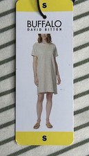 Buffalo Knit Striped Short Sleeve T-shirt Dress ~ Off White / Moss Green ~ Small