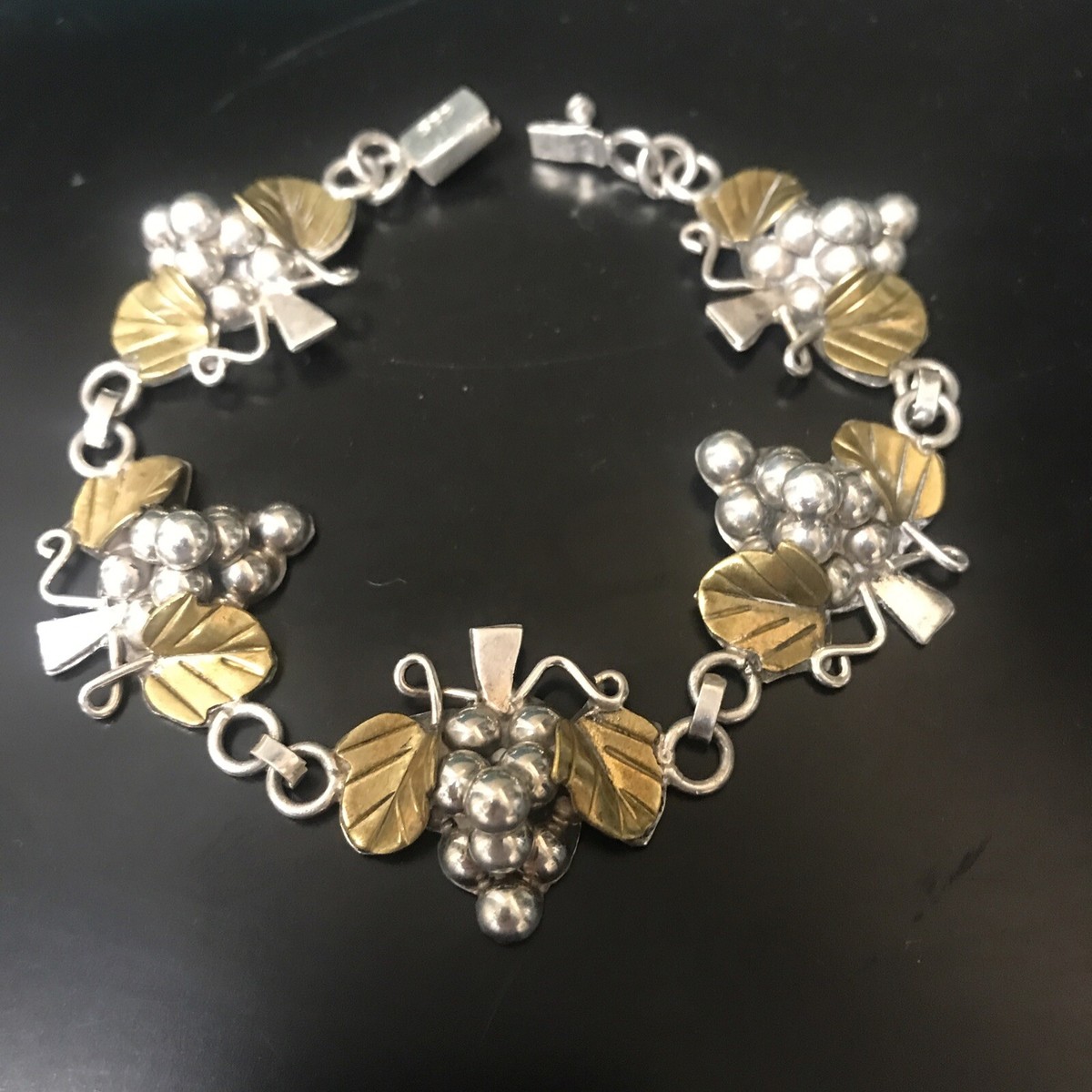Vintage Bracelet Sterling Silver 925 Mexico Gold Vermeil Grape