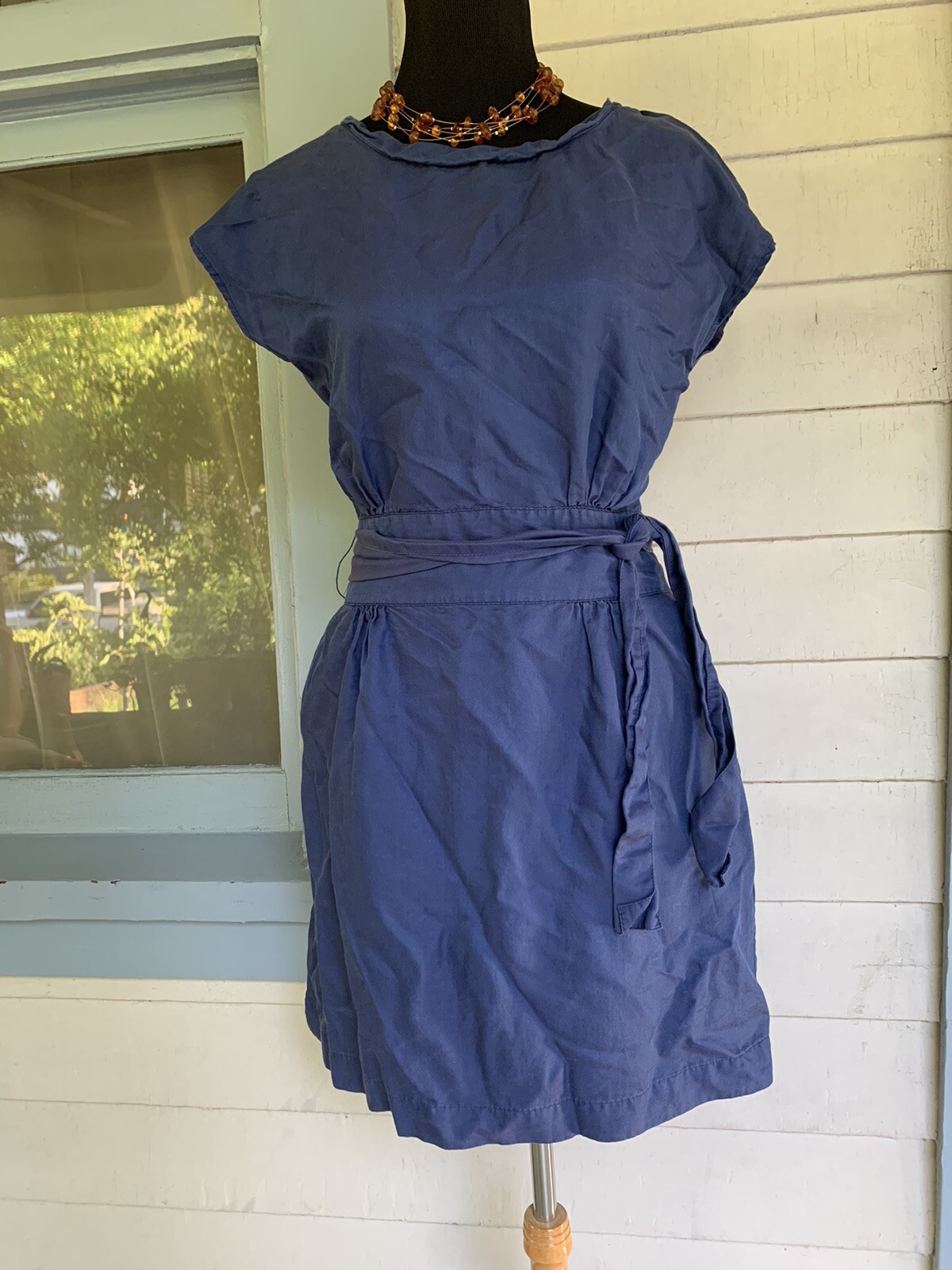 eileen fisher s blue silk dress with pockets