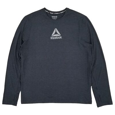 Reebok Mens Ebony Heather Gray Long Sleeve Performance Crew Active Shirt 3XL