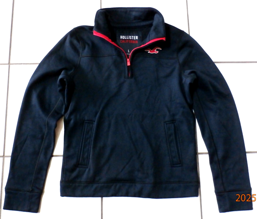 Hollister Mens L Navy 1/4 Zip Logo Pullover Sweatshirt with Pockets H105-image