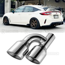 For Honda Civic Type R 1x Dual Exhaust Pipe Tip 2.5 Inlet 4 Outlet 12 Length