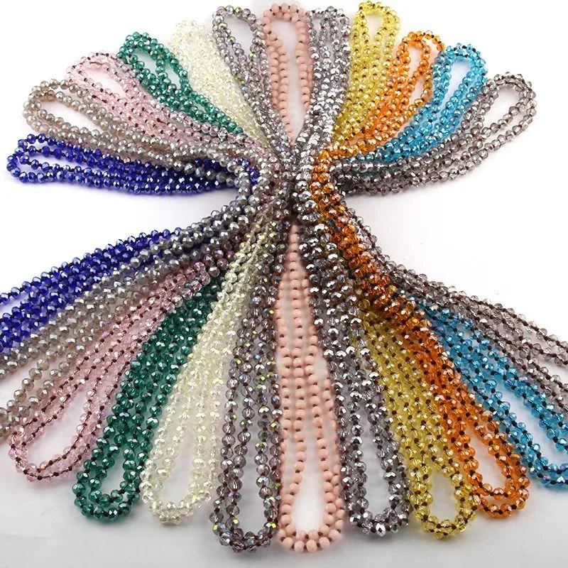 6mm Glass Crystal Necklace 150cm Long Rope Chain Women Colorful Beaded Necklaces