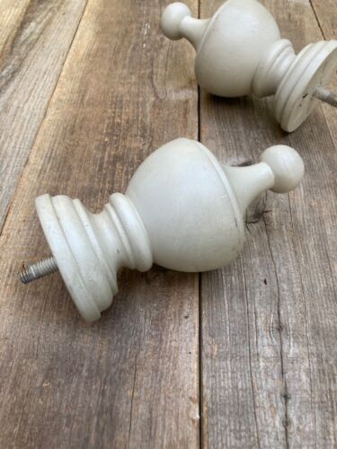 2 Vintage White Wood Newel Post Finials Chippy Paint Wooden Post Caps Distressed - Picture 3 of 13