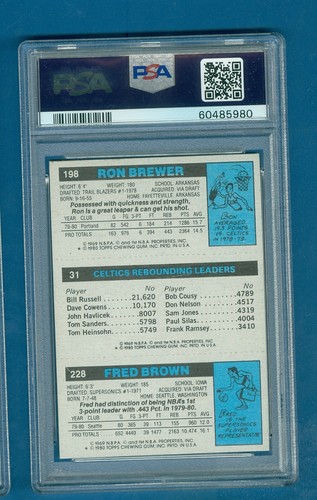 1980 TOPPS FRED BROWN, LARRY BIRD ROOKIE, RON BREWER PSA 7 NM - Picture 2 of 2