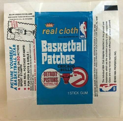 (4) 1969 Fleer Real Cloth Basketball Patches Empty Wax Pack Wrappers - Bild 2 von 5
