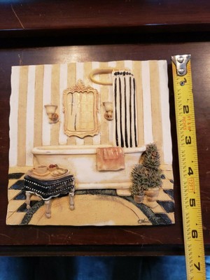 Wall Plaque Tile Art 5.25'' x 5.5'' Elegant Bathroom Shabby Chic