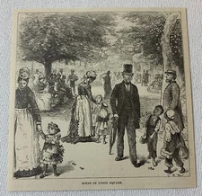 1878 magazine engraving ~ SCENE IN UNION SQUARE New York City