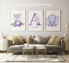 Personalized Name, Purple Theme, Baby Girl Nursery Room Print, Wall Art Decor