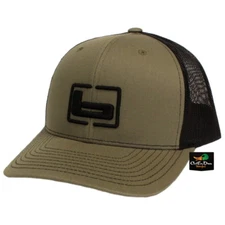 NEW BANDED TRUCKER CAP MESH BACK HAT LODEN AND BLACK W/ "b" LOGO