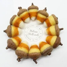 Rustic Halloween Candy Corn Acorns Folk Art Needle Felted Wool Melissa Philbrook