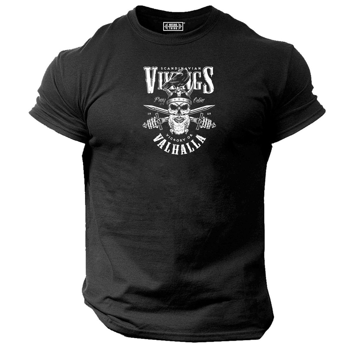 Maglietta Uomo NXT BIG THING Vikings Bones & Sword Victory Or Valhalla Palestra Cotone