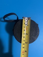 Vintage black leather camera lens bag with snap closure