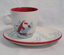 Starbucks Coffee Skiing Snowman Penguin Cup and Saucer Holiday 2007 Collection