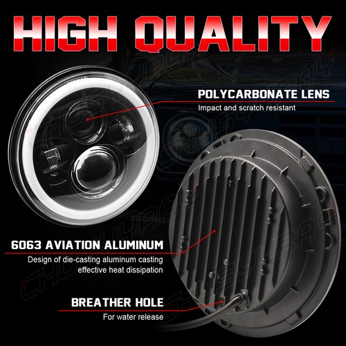 1 PAIR 7" LED BLACK HALO HEADLIGHTS E MARKED RHD 110 90 FOR LAND ROVER DEFENDER - Picture 6 of 11