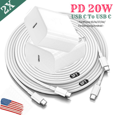 2X PD 20W USB C Fast Charger For iPhone 17 16e 15 14 13 12 11 Block Type C Cable