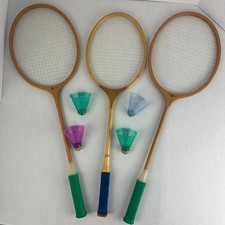 Wooden Badminton Rackets Set of 3  Shuttlecocks 25"  23.5" Backyard Game