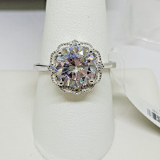 JTV Bella Luce Sterling Silver Flower Halo Engagement Ring  Size 10