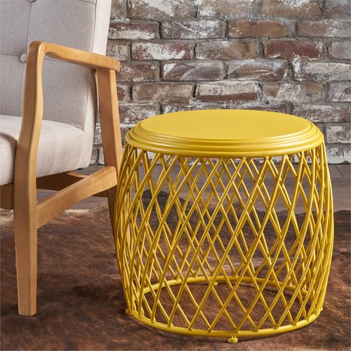 Mesa auxiliar interior de hierro celosía Noble House Bryony de 19" de diámetro en amarillo mate - Imagen 3 de 13
