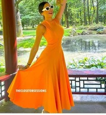 NEW ZARA 2024 ORANGE ZW COLLECTION FLOUNCE MIDI DRESS SIZE L 3006/653