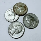 Washington Quarters, LOT OF 4 - 90% Silver 1932 - 1964, Circulated Coins #8914