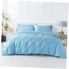 Blue Duvet Cover Size 3 Pieces Extra Soft 100 Cotton Bedding Set, Queen Azure