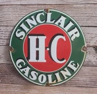 Vintage Sinclair HC Gasoline Porcelain Gas Pump Plate Sign