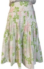 90s Lilyse Hart Ltd Pleated Floral Skirt Sz 12 Green Pink Preppy Academia Party